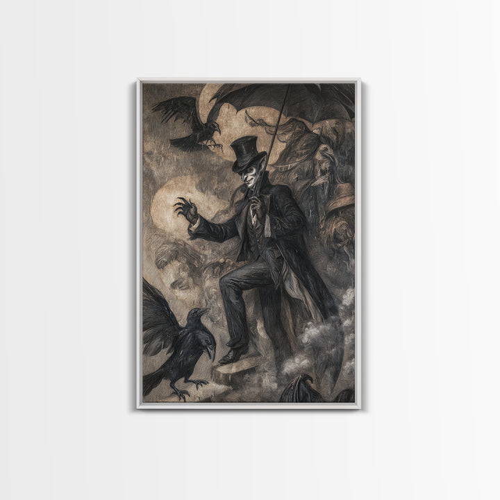 The Bat Umbrella Salesman, Expressionist Gothic Art, Vertical Wall Art, Dark Fantasy Wall Art, Canvas Print, Halloween Wall Art