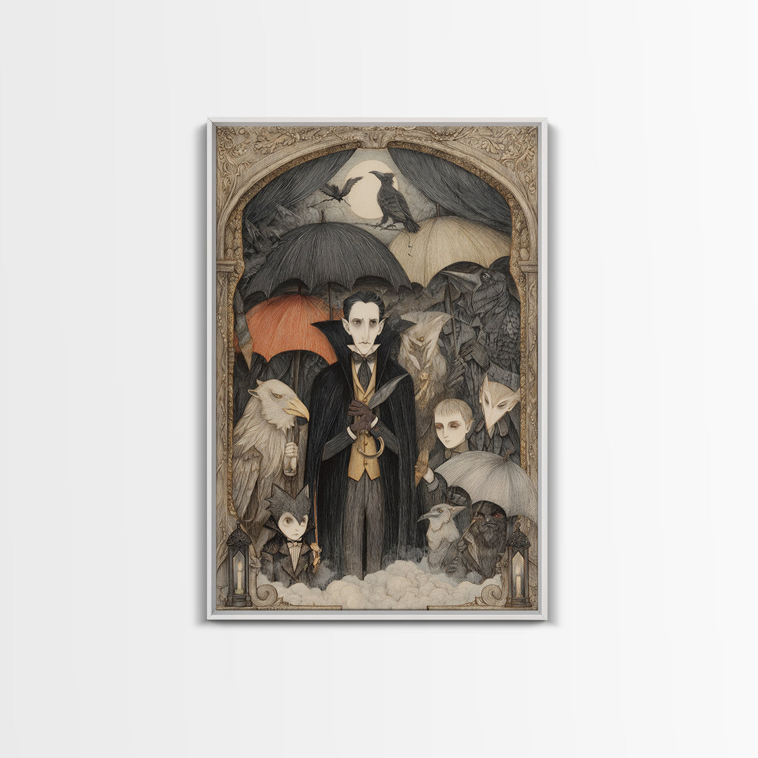 The Bat Umbrella Salesman, Victorian Macabre Art, Vertical Wall Art, Dark Fantasy Wall Art, Canvas Print, Halloween Wall Art