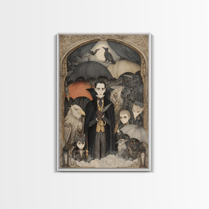 The Bat Umbrella Salesman, Victorian Macabre Art, Vertical Wall Art, Dark Fantasy Wall Art, Canvas Print, Halloween Wall Art