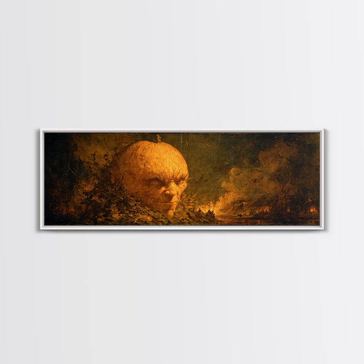 The Pumpkin-House Neighborhood, Dark Romantic Horror Art, Extra Wide Wall Art, Dark Fantasy Wall Art, Framed Canvas Print