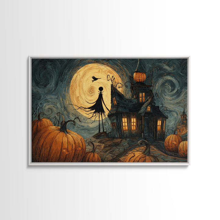 The Pumpkin-House Neighborhood, Expressionist Gothic Art, Landscape Wall Art, Gothic Horror Wall Art, Framed Canvas Print, Dark Fantasy Art
