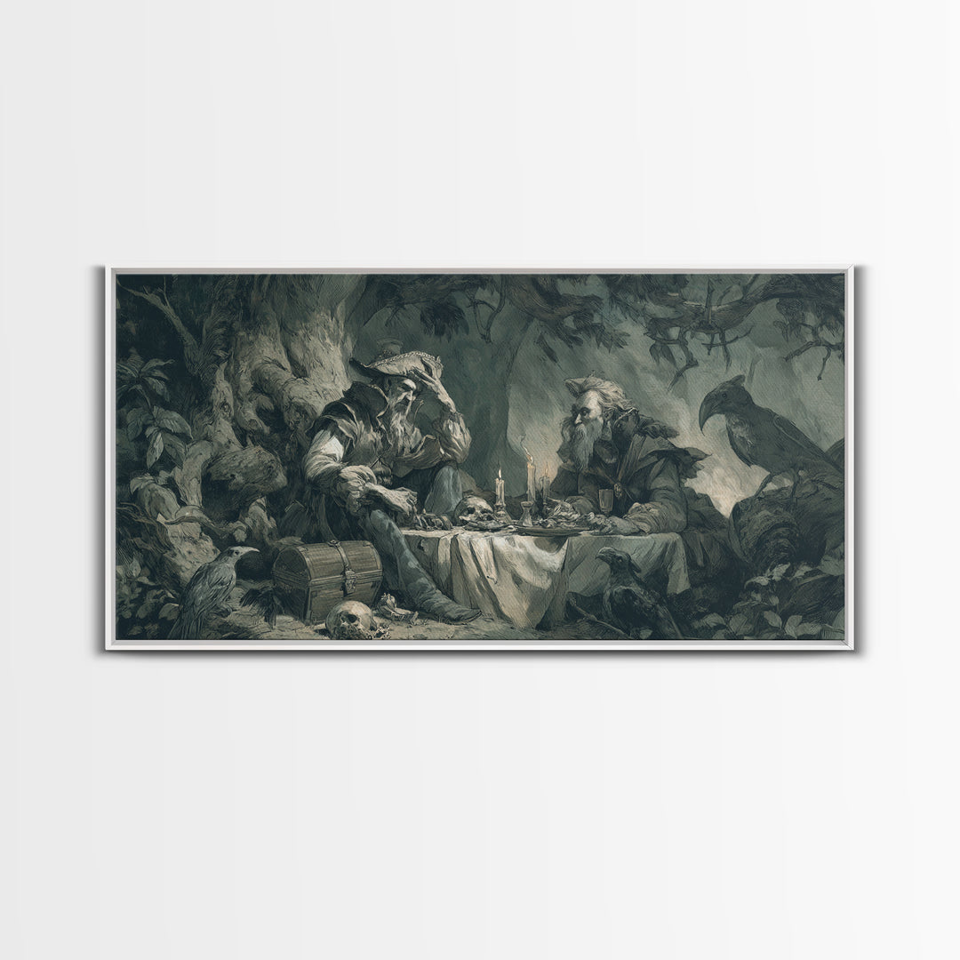 The Ghost Pirate Picnic, Baroque Witchcraft Art, Wide Panoramic Art, Gothic Horror Wall Art, Framed Canvas Print, Halloween Wall Art