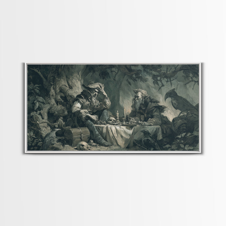 The Ghost Pirate Picnic, Baroque Witchcraft Art, Wide Panoramic Art, Gothic Horror Wall Art, Framed Canvas Print, Halloween Wall Art