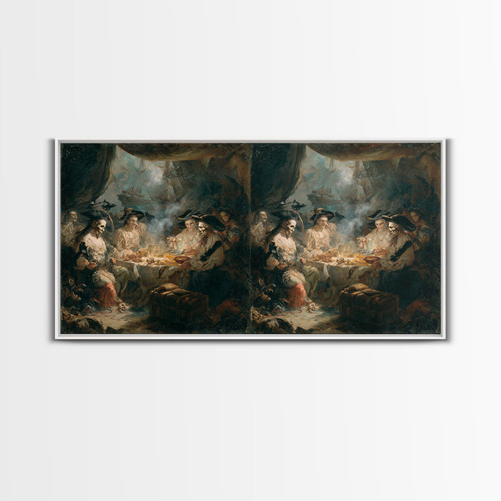 The Ghost Pirate Picnic, Dark Romantic Horror Art, Wide Panoramic Art, Dark Fantasy Wall Art, Canvas Print, Halloween Wall Art