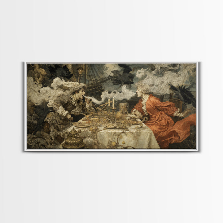 The Ghost Pirate Picnic, Ornate Symbolist Art, Wide Panoramic Art, Dark Halloween Decor, Canvas Print, Halloween Wall Art