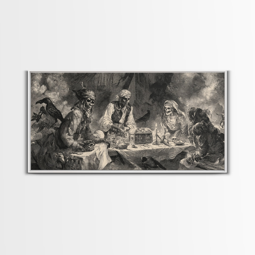 The Ghost Pirate Picnic, Decadent Gothic Art, Wide Panoramic Art, Gothic Horror Wall Art, Framed Canvas Print, Halloween Wall Art