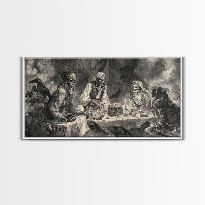 The Ghost Pirate Picnic, Decadent Gothic Art, Wide Panoramic Art, Gothic Horror Wall Art, Framed Canvas Print, Halloween Wall Art
