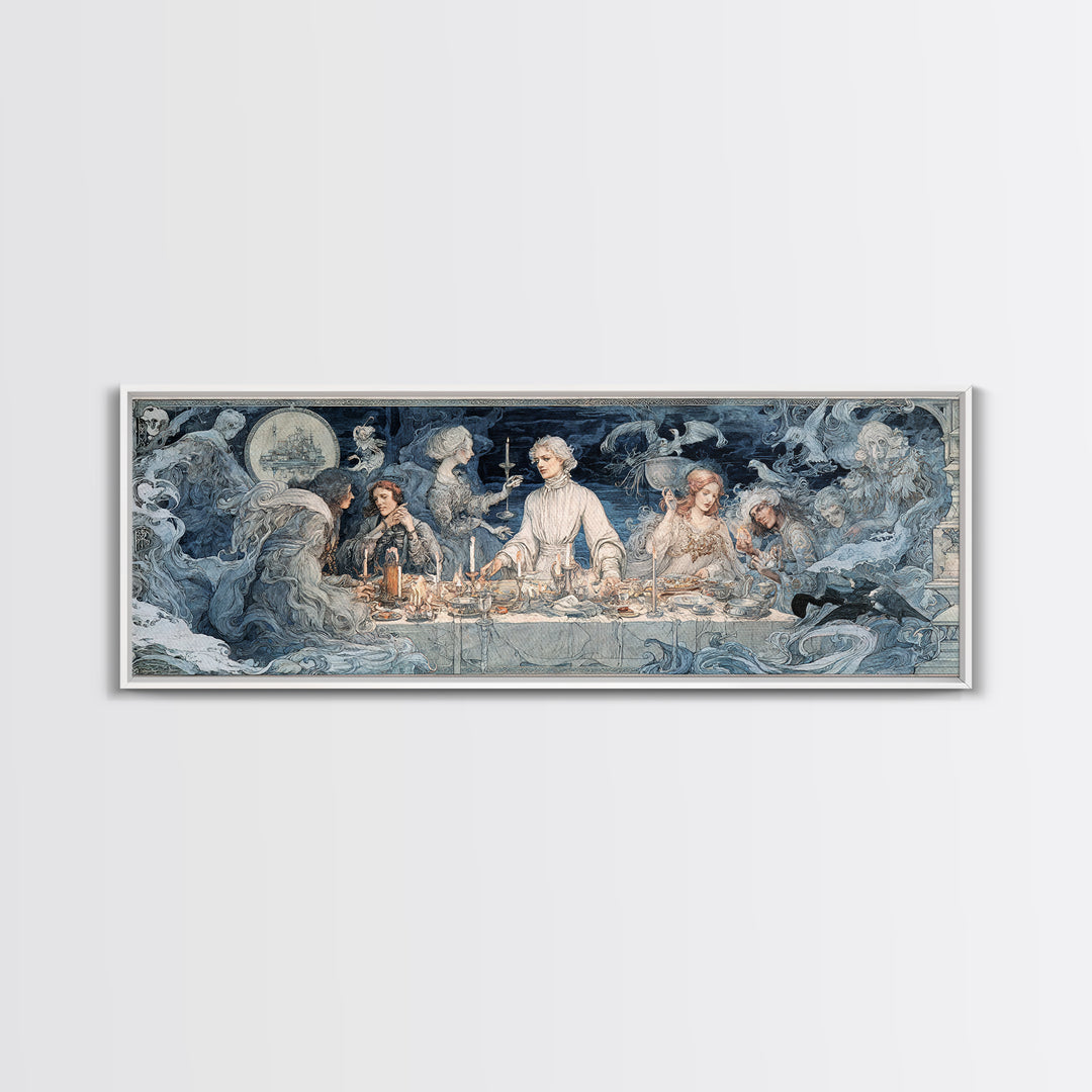 The Ghost Pirate Picnic, Symbolist Death Art, Extra Wide Wall Art, Dark Fantasy Wall Art, Framed Canvas Print, Halloween Wall Art