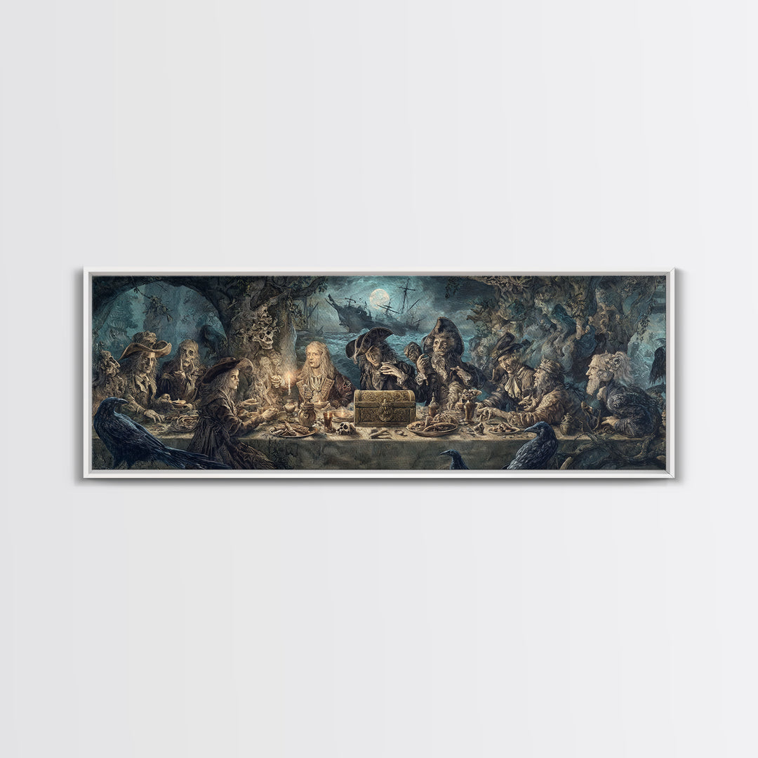 The Ghost Pirate Picnic, Symbolist Etching Art, Extra Wide Wall Art, Gothic Horror Wall Art, Canvas Print, Halloween Wall Art