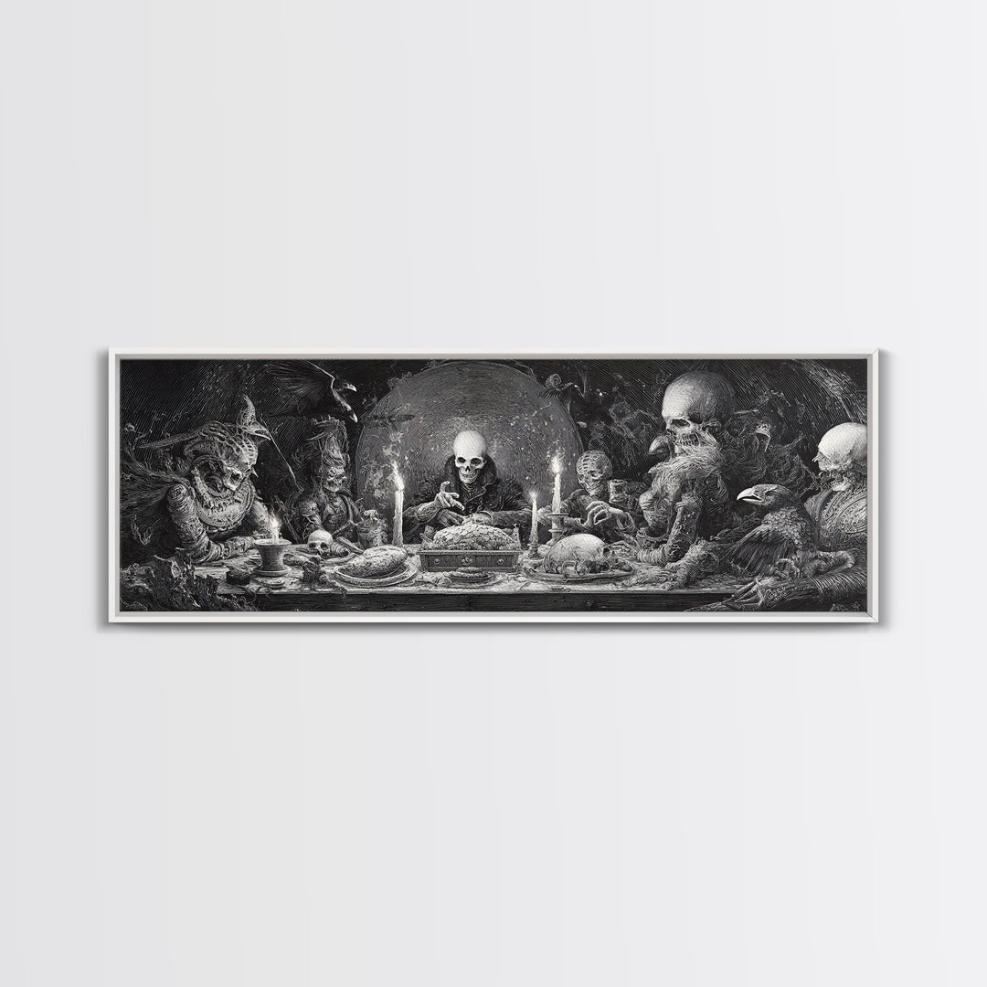 The Ghost Pirate Picnic, Biomechanical Horror Art, Extra Wide Wall Art, Macabre Wall Art, Canvas Print, Halloween Wall Art