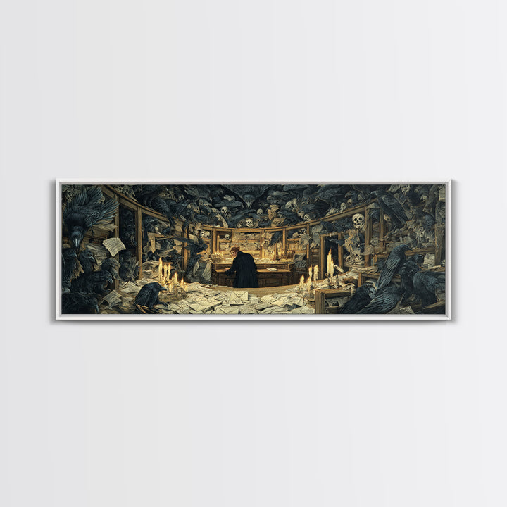 The Raven Post Office, Dark Renaissance Art, Extra Wide Wall Art, Gothic Horror Wall Art, Framed Canvas Print, Halloween Wall Art
