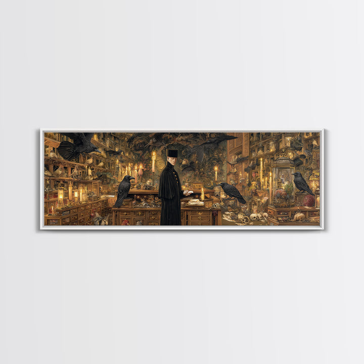The Raven Post Office, Ornate Symbolist Art, Extra Wide Wall Art, Gothic Horror Wall Art, Framed Canvas Print, Halloween Wall Art