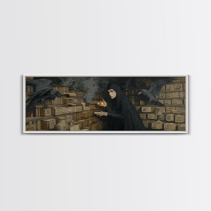 The Raven Post Office, Dark Symbolist Art, Extra Wide Wall Art, Dark Fantasy Wall Art, Canvas Print, Halloween Wall Art