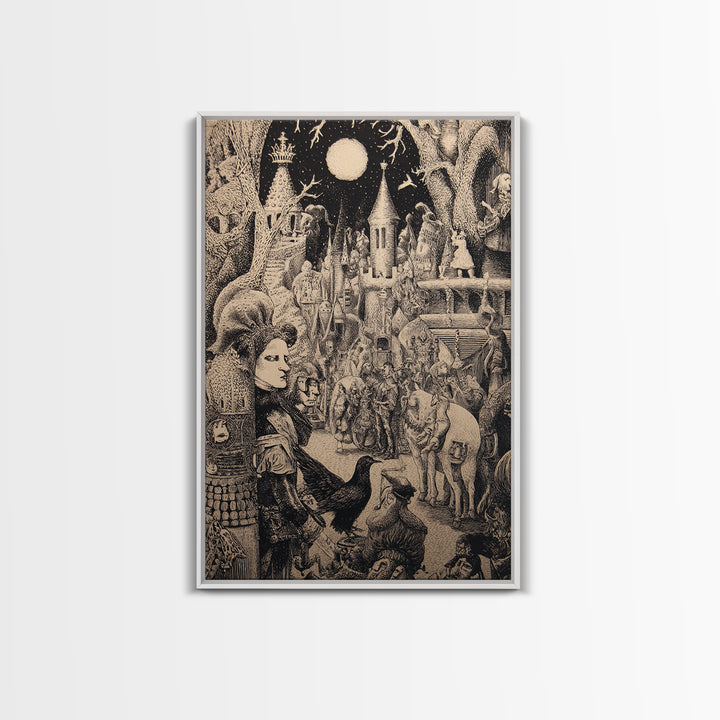 The Candy Corn Kingdom, Renaissance Engraving Art, Vertical Wall Art, Gothic Horror Wall Art, Framed Canvas Print, Halloween Wall Art
