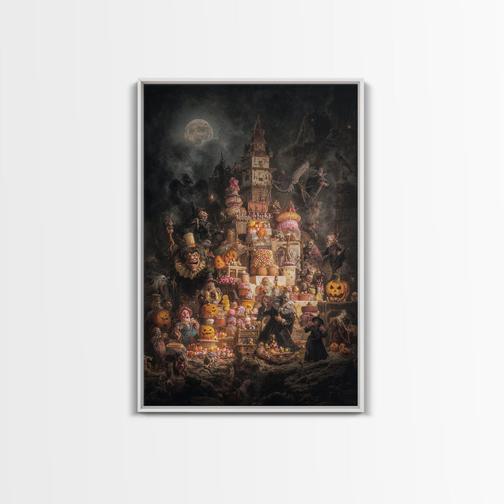 The Candy Corn Kingdom, Dark Romantic Horror Art, Vertical Wall Art, Gothic Horror Wall Art, Framed Canvas Print, Halloween Wall Art