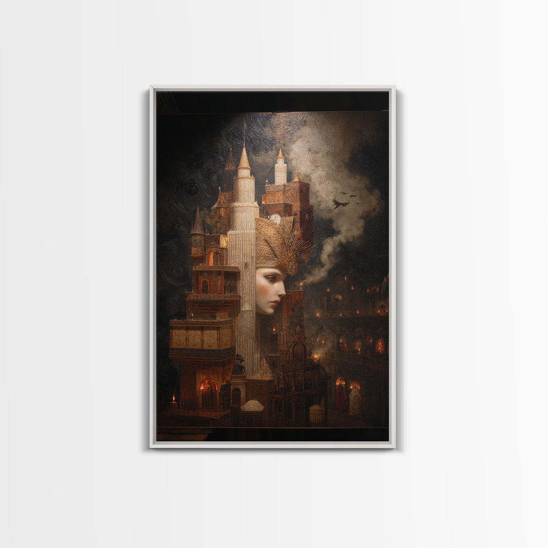 The Candy Corn Kingdom, Ornate Symbolist Art, Vertical Wall Art, Gothic Horror Wall Art, Framed Canvas Print, Halloween Wall Art