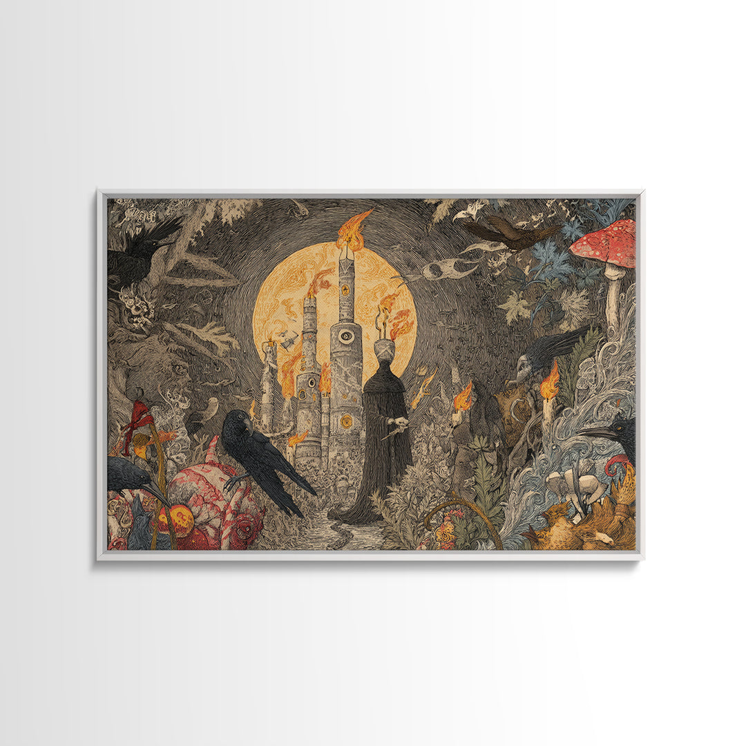 The Candy Corn Kingdom, Expressionist Nightmare Art, Landscape Wall Art, Macabre Wall Art, Framed Canvas Print, Halloween Wall Art