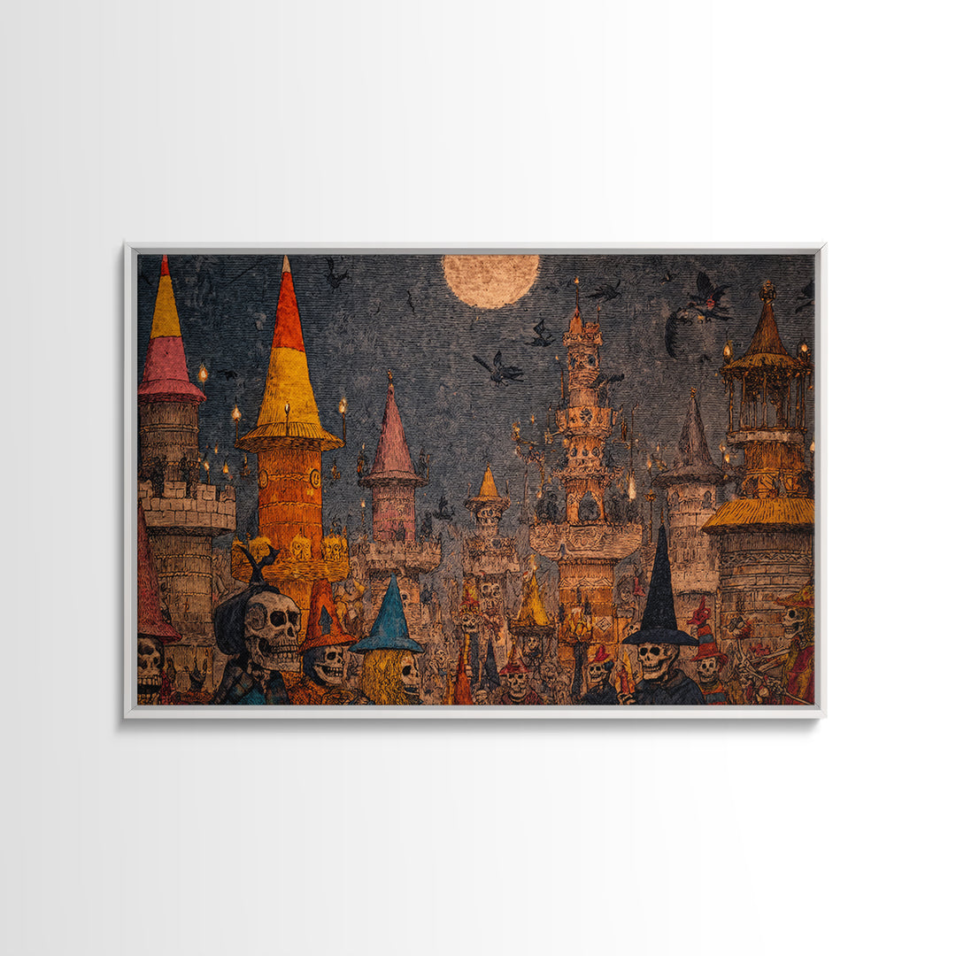 The Candy Corn Kingdom, Grotesque Carnival Art, Landscape Wall Art, Dark Halloween Decor, Framed Canvas Print, Halloween Wall Art
