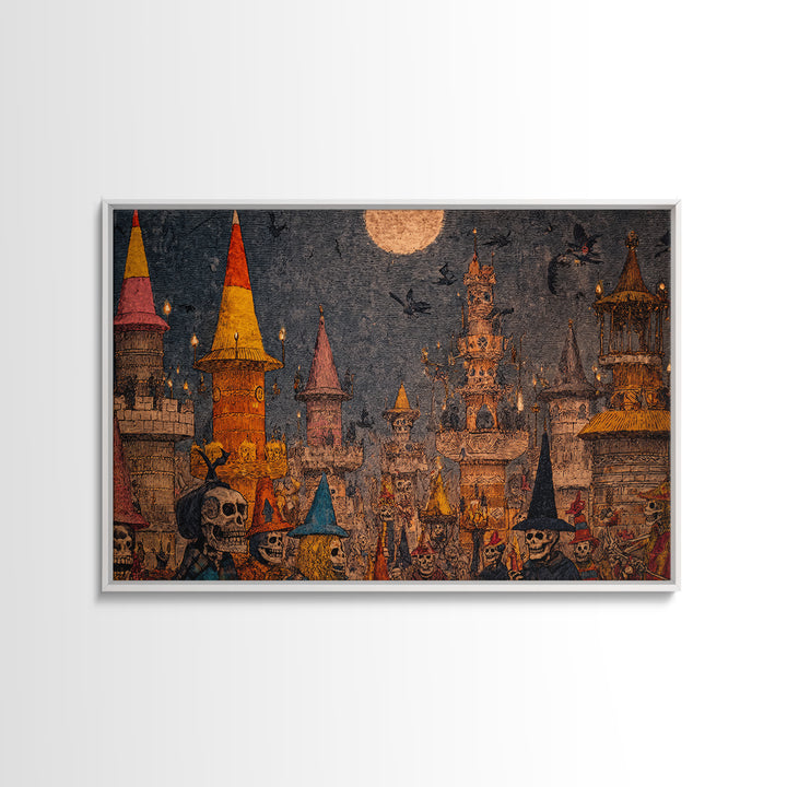 The Candy Corn Kingdom, Grotesque Carnival Art, Landscape Wall Art, Dark Halloween Decor, Framed Canvas Print, Halloween Wall Art