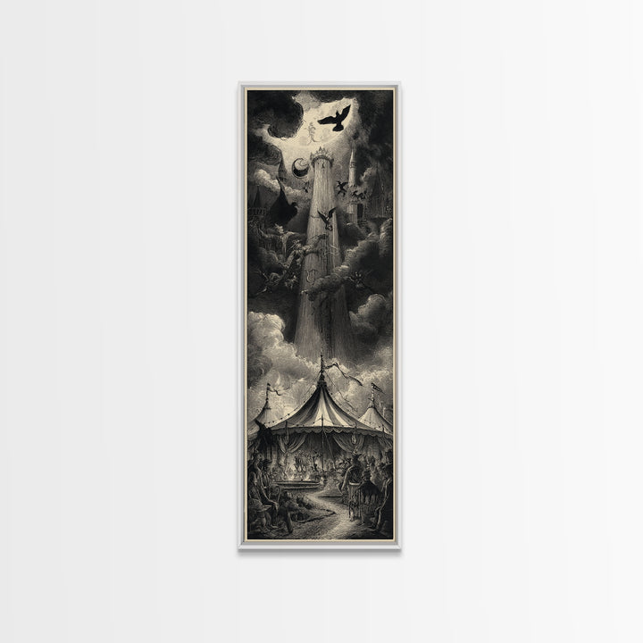 The Jack-O'-Lantern Circus, Gothic Engraving Art, Tall Narrow Wall Art, Gothic Horror Wall Art, Framed Canvas Print, Halloween Wall Art