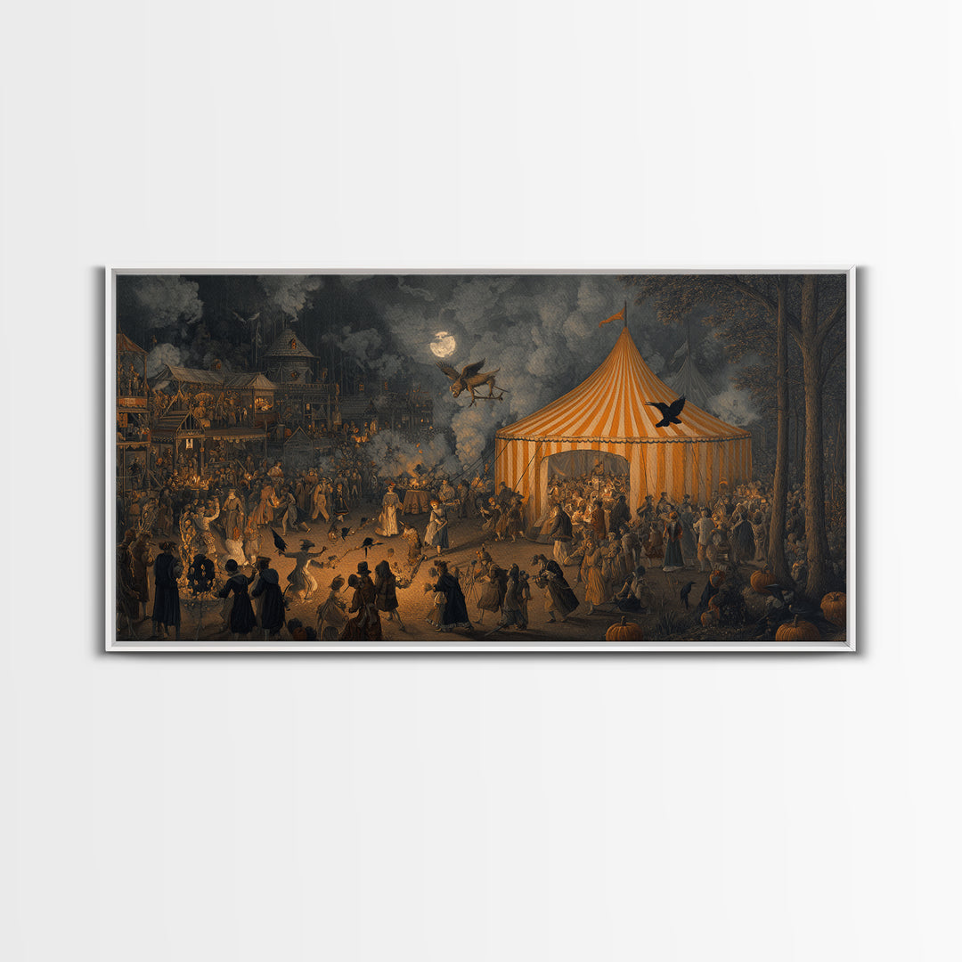 The Jack-O'-Lantern Circus, Northern Renaissance Horror, Wide Panoramic Art, Gothic Horror Wall Art, Canvas Print
