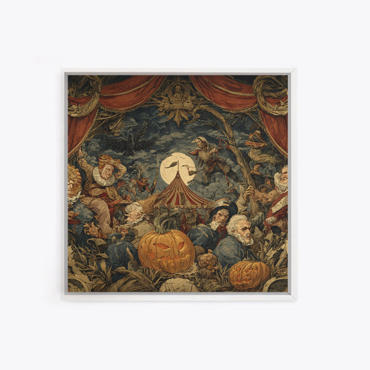 The Jack-O'-Lantern Circus, Dark Renaissance Art, Square Wall Art, Gothic Horror Wall Art, Framed Canvas Print