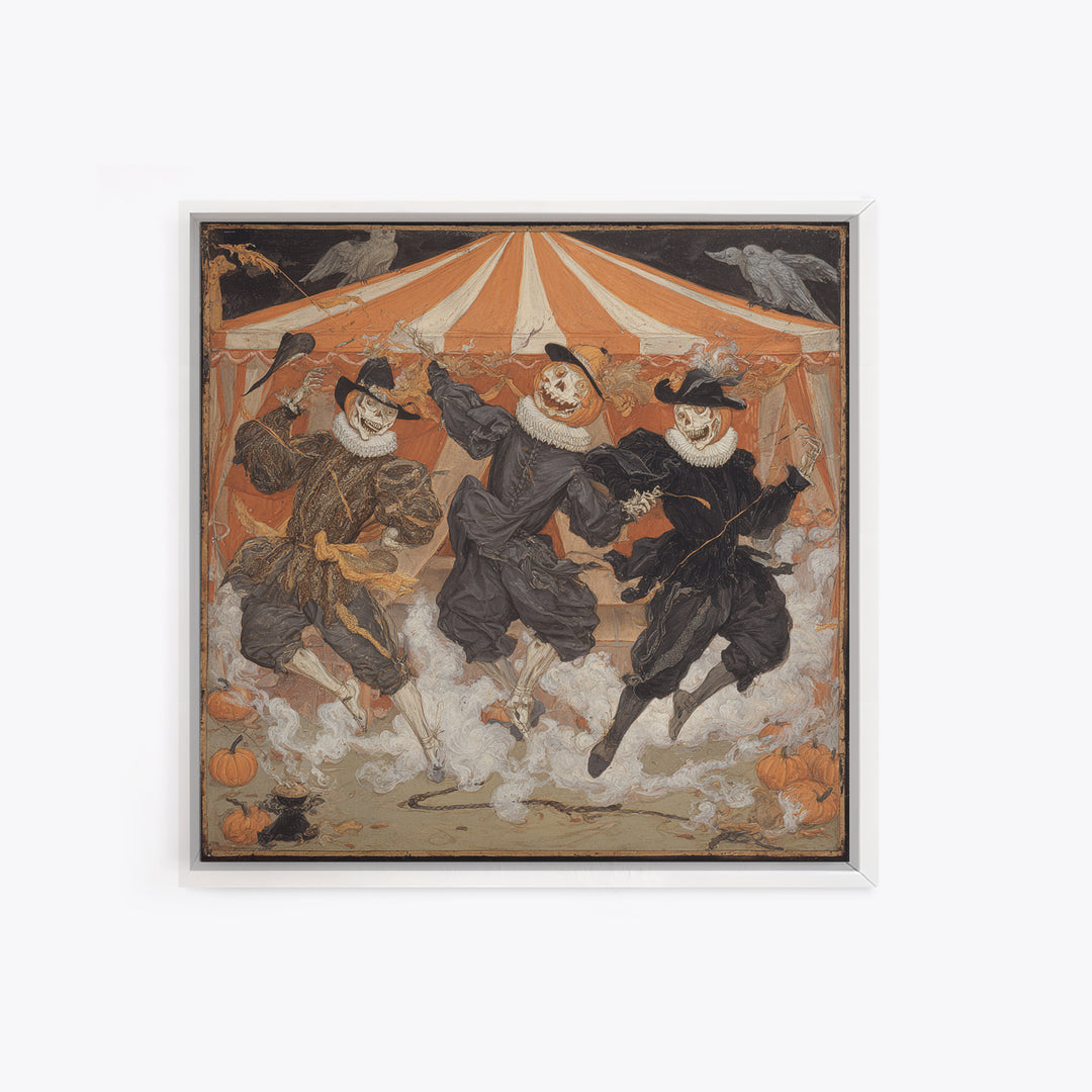 The Jack-O'-Lantern Circus, Danse Macabre Art, Square Wall Art, Dark Halloween Decor, Framed Canvas Print