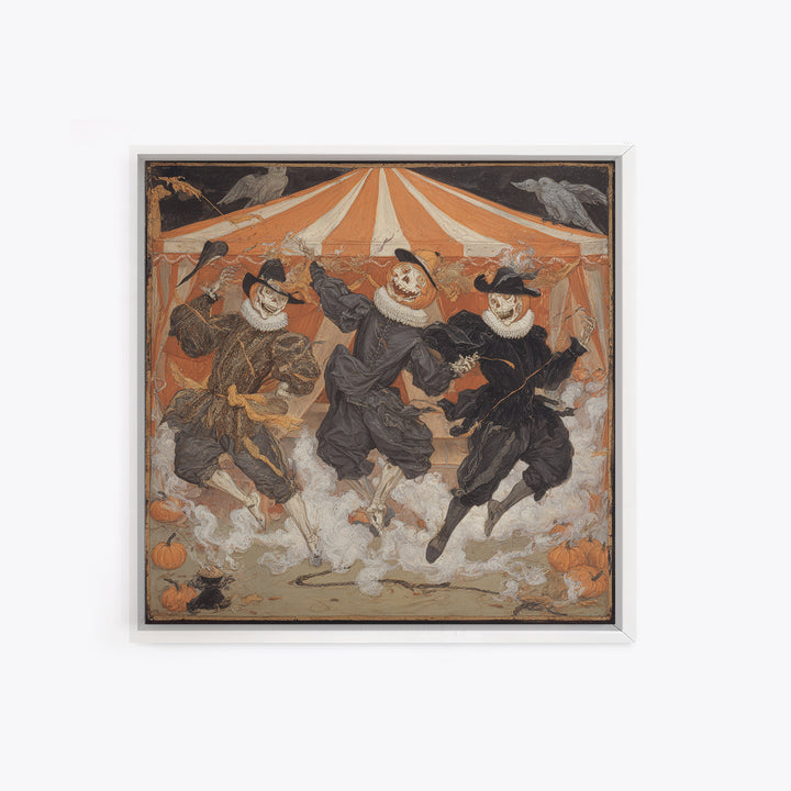 The Jack-O'-Lantern Circus, Danse Macabre Art, Square Wall Art, Dark Halloween Decor, Framed Canvas Print