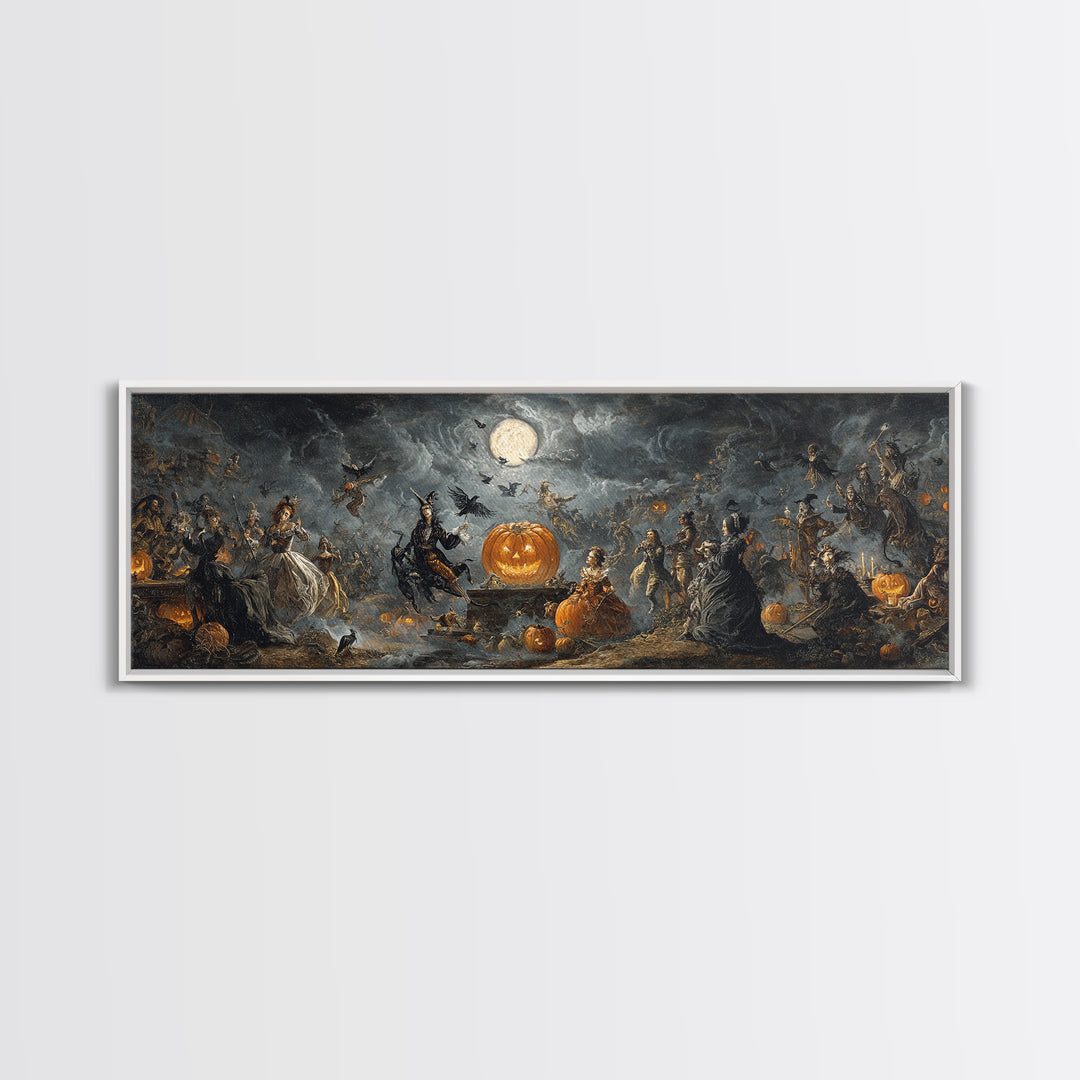 The Jack-O'-Lantern Circus, Dark Romantic Horror Art, Extra Wide Wall Art, Macabre Wall Art, Framed Canvas Print, Halloween Wall Art