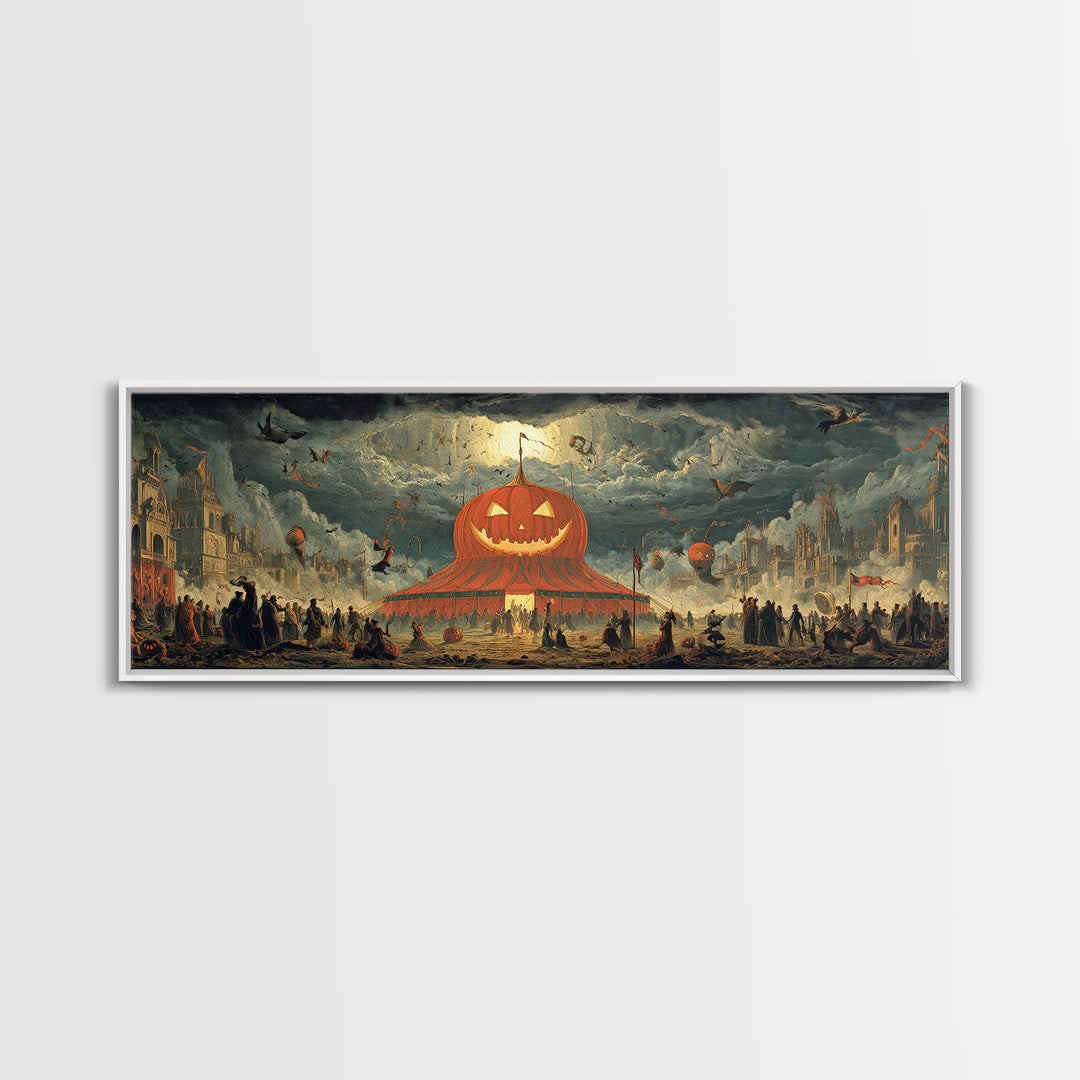 The Jack-O'-Lantern Circus, Apocalyptic Romantic Art, Extra Wide Wall Art, Macabre Wall Art, Canvas Print, Halloween Wall Art