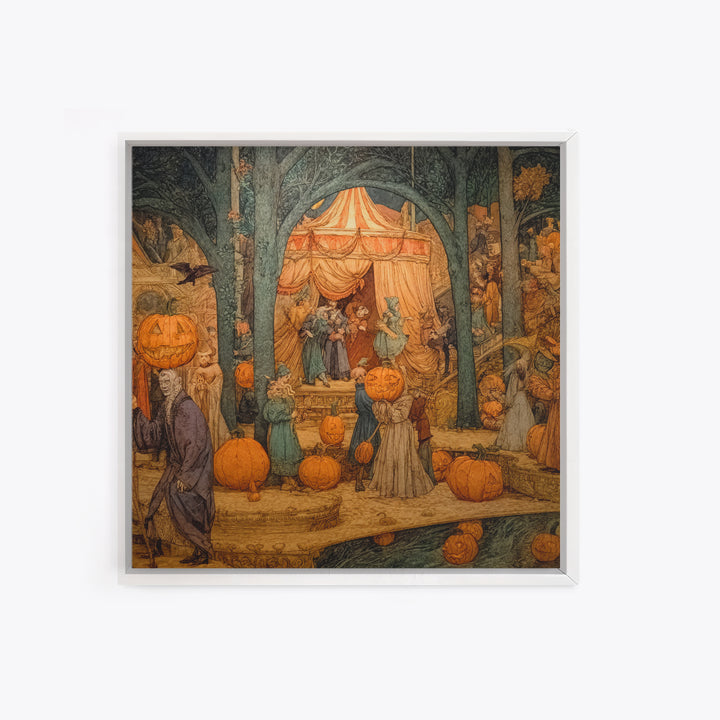The Jack-O'-Lantern Circus, Ornate Symbolist Art, Square Wall Art, Gothic Horror Wall Art, Framed Canvas Print, Halloween Wall Art