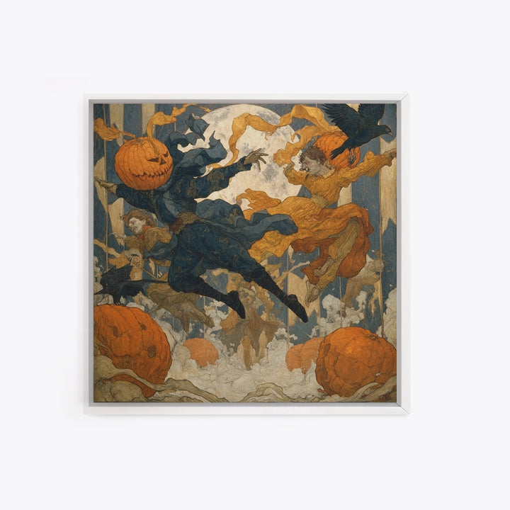 The Jack-O'-Lantern Circus, Symbolist Death Art, Square Wall Art, Dark Fantasy Wall Art, Canvas Print, Halloween Wall Art