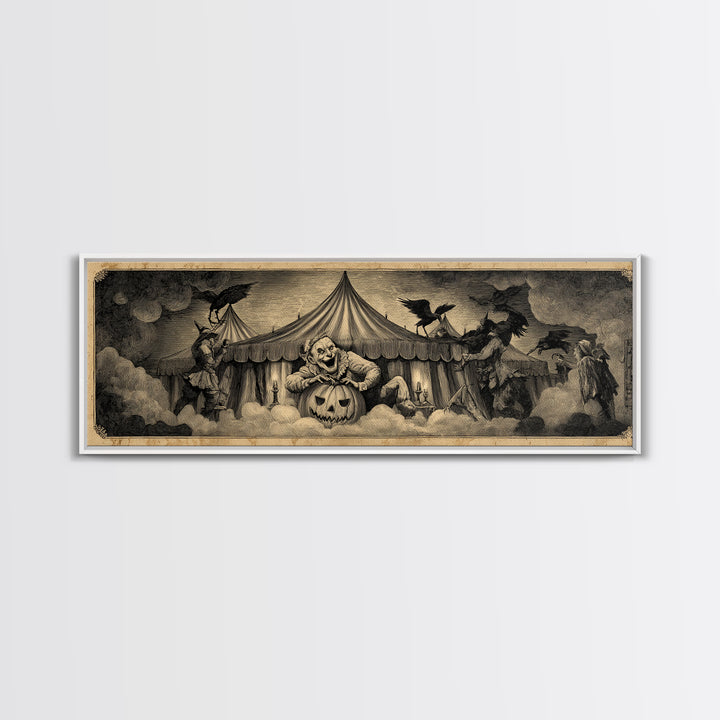The Jack-O'-Lantern Circus, Expressionist Nightmare Art, Extra Wide Wall Art, Dark Halloween Decor, Framed Canvas Print, Halloween Wall Art