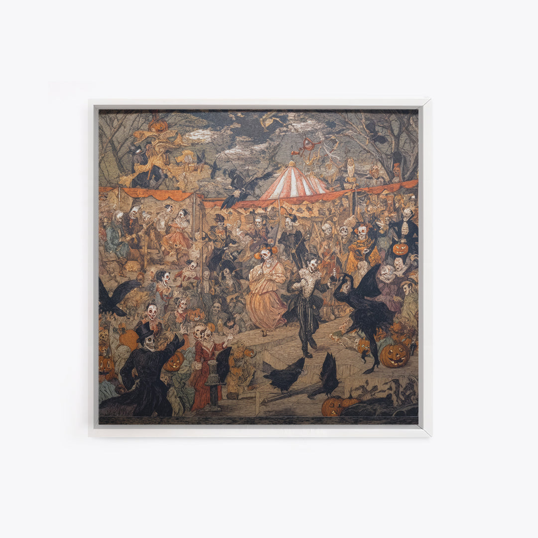 The Jack-O'-Lantern Circus, Grotesque Carnival Art, Square Wall Art, Macabre Wall Art, Framed Canvas Print, Halloween Wall Art
