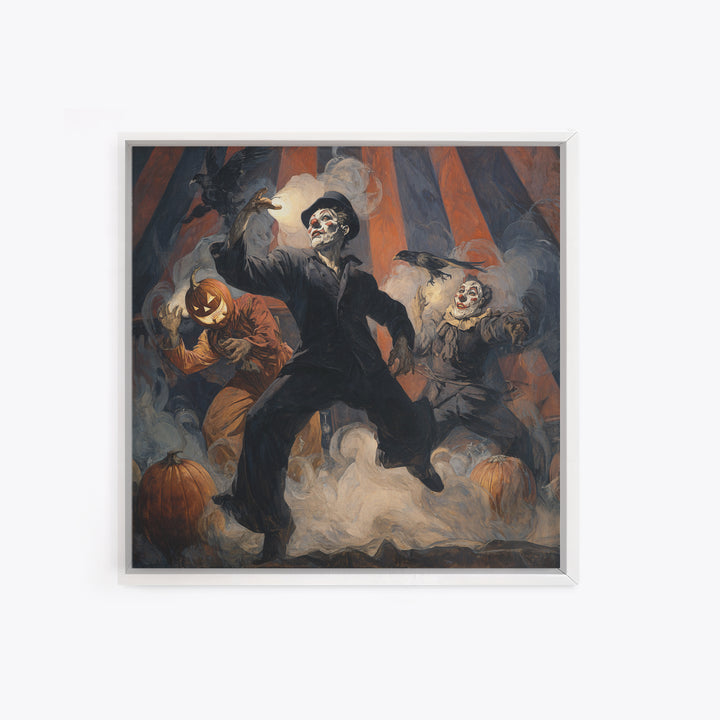 The Jack-O'-Lantern Circus, Expressionist Gothic Art, Square Wall Art, Dark Halloween Decor, Framed Canvas Print, Halloween Wall Art