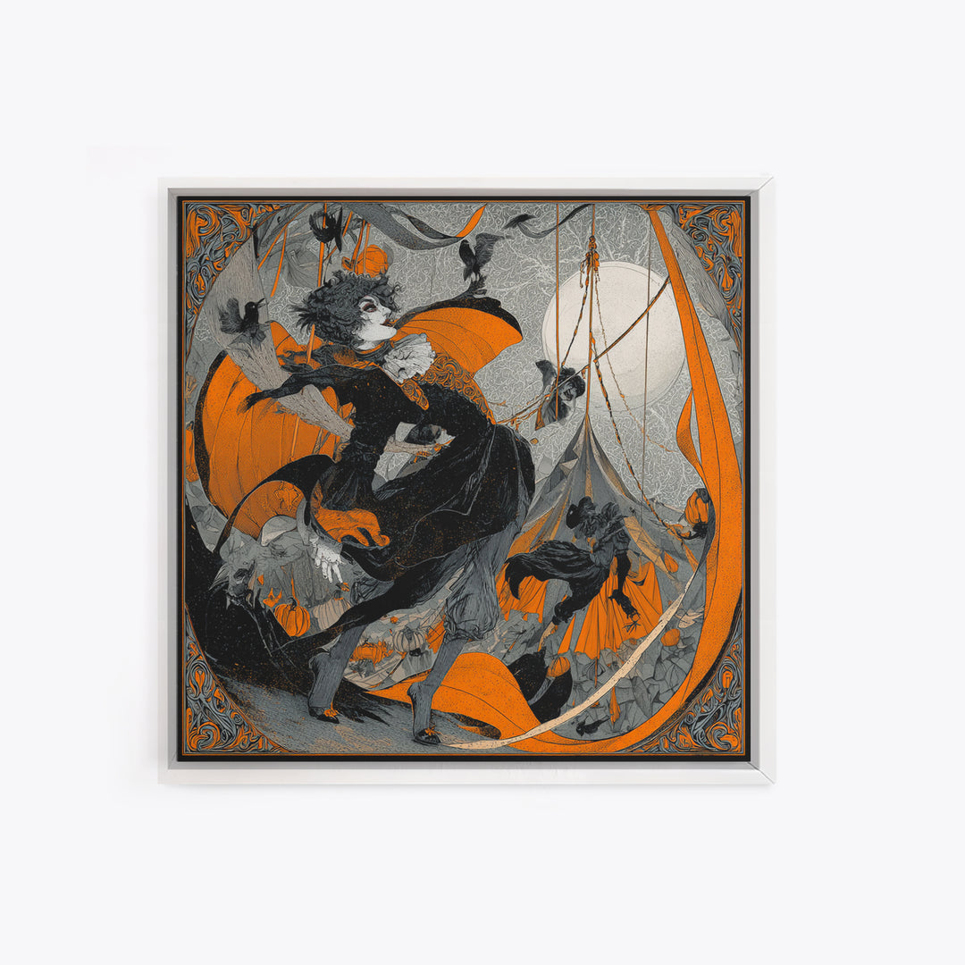 The Jack-O'-Lantern Circus, Decadent Line Art, Square Wall Art, Dark Fantasy Wall Art, Framed Canvas Print, Halloween Wall Art