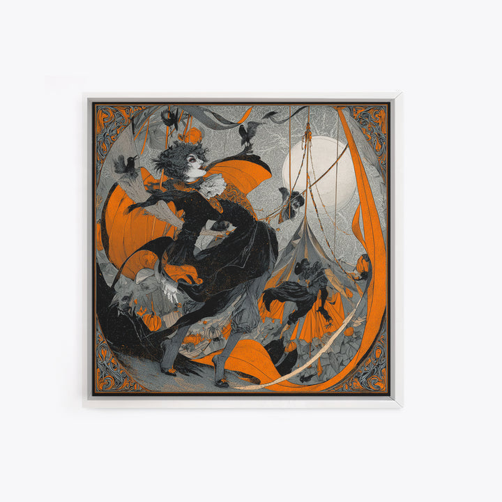 The Jack-O'-Lantern Circus, Decadent Line Art, Square Wall Art, Dark Fantasy Wall Art, Framed Canvas Print, Halloween Wall Art