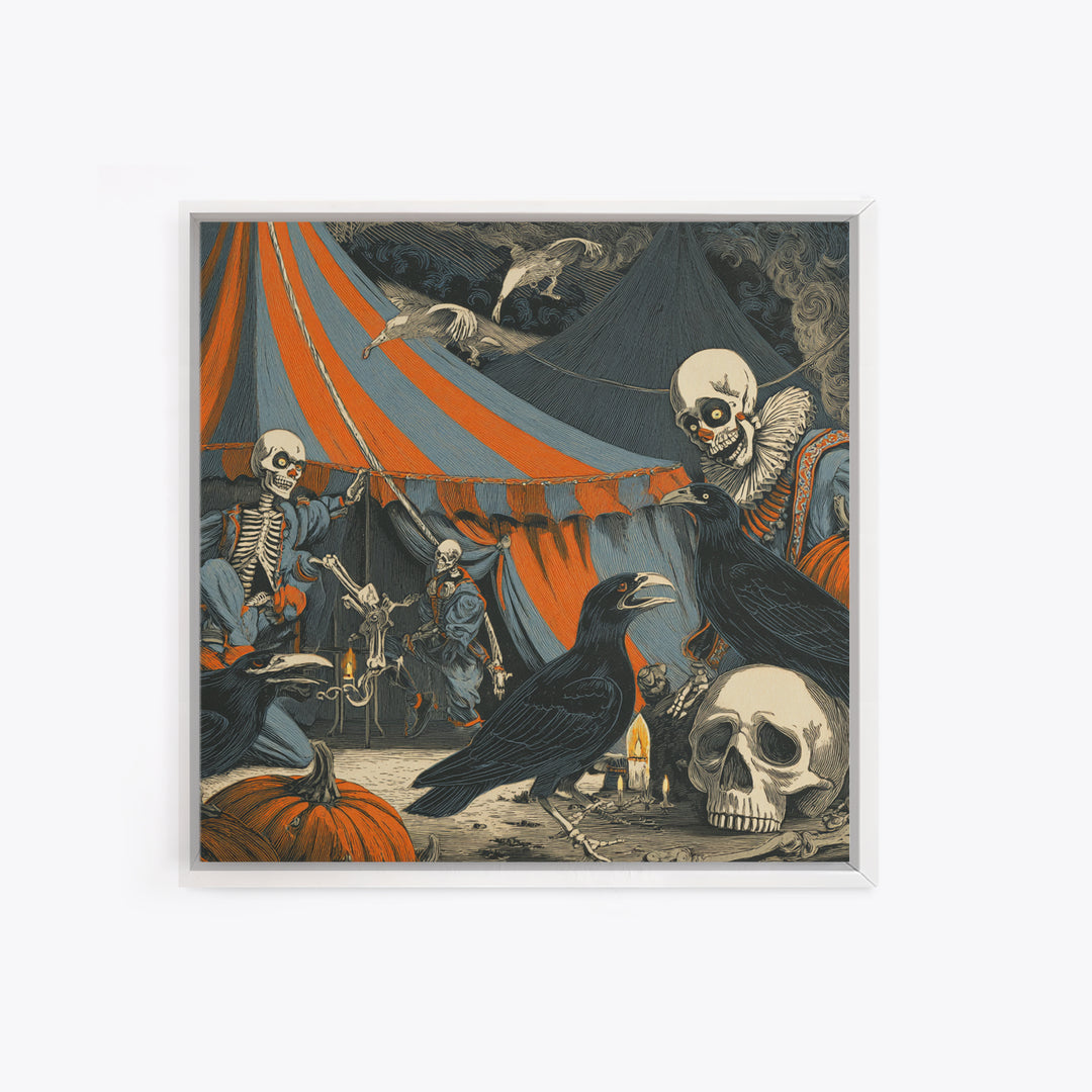 The Jack-O'-Lantern Circus, Macabre Folk Print Art, Square Wall Art, Gothic Horror Wall Art, Framed Canvas Print