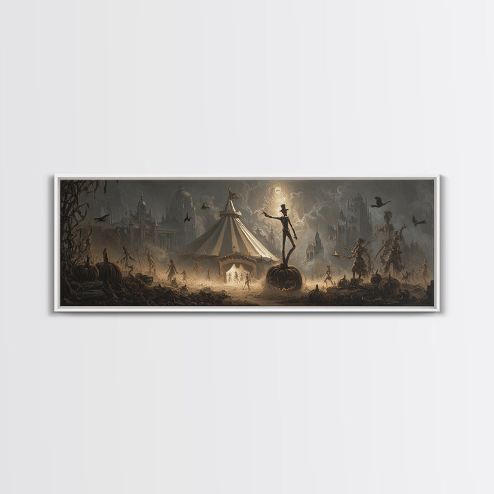 The Jack-O'-Lantern Circus, Surreal Apocalyptic Art, Extra Wide Wall Art, Dark Fantasy Wall Art, Framed Canvas Print