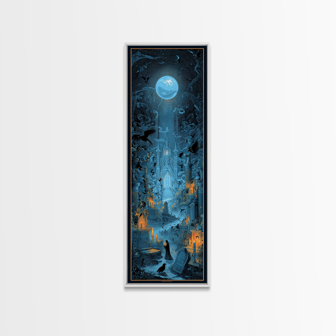 The Graveyard Book Club, Gothic Engraving Art, Tall Narrow Wall Art, Dark Halloween Decor, Canvas Print, Halloween Wall Art