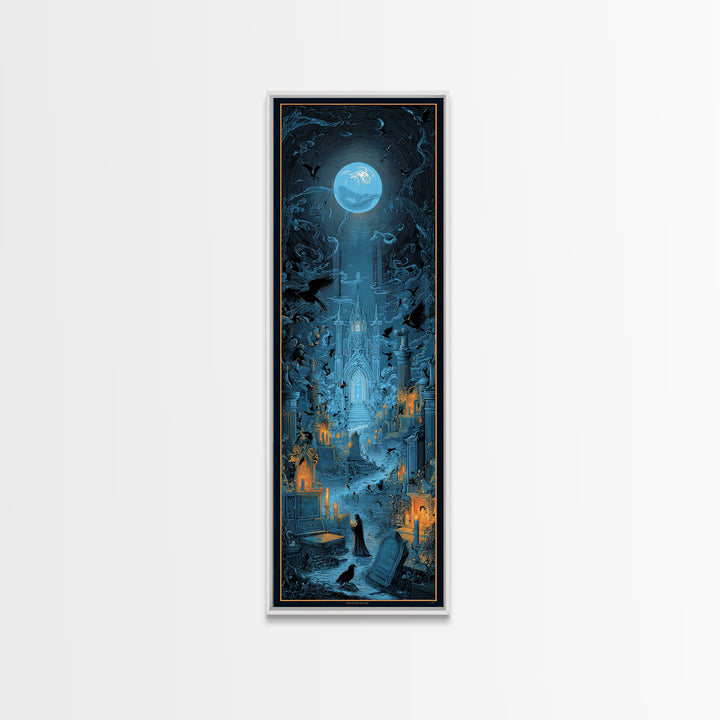 The Graveyard Book Club, Gothic Engraving Art, Tall Narrow Wall Art, Dark Halloween Decor, Canvas Print, Halloween Wall Art