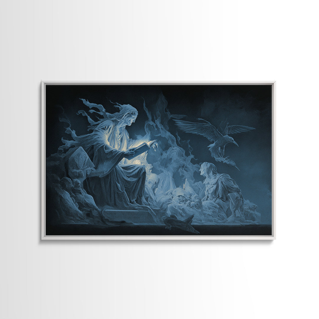 The Graveyard Book Club, Visionary Gothic Art, Landscape Wall Art, Dark Halloween Decor, Framed Canvas Print, Halloween Wall Art