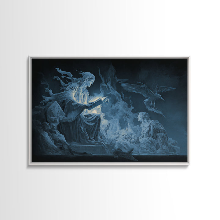 The Graveyard Book Club, Visionary Gothic Art, Landscape Wall Art, Dark Halloween Decor, Framed Canvas Print, Halloween Wall Art