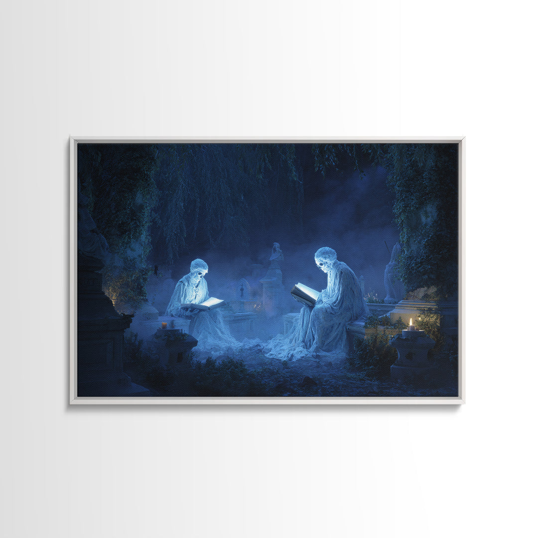 The Graveyard Book Club, Symbolist Gothic Landscape, Landscape Wall Art, Dark Fantasy Wall Art, Framed Canvas Print, Halloween Wall Art