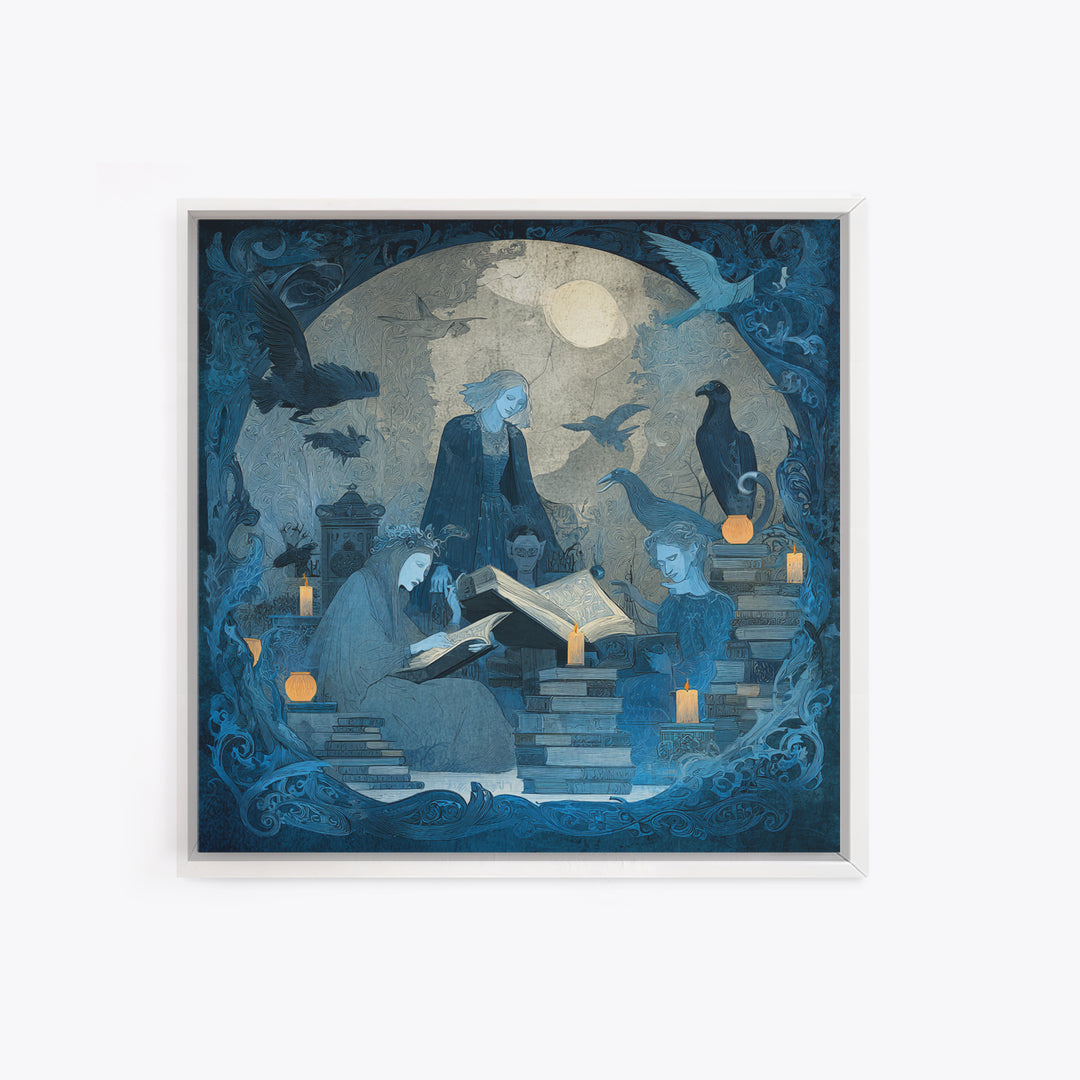 The Graveyard Book Club, Dark Symbolist Art, Square Wall Art, Macabre Wall Art, Framed Canvas Print, Halloween Wall Art