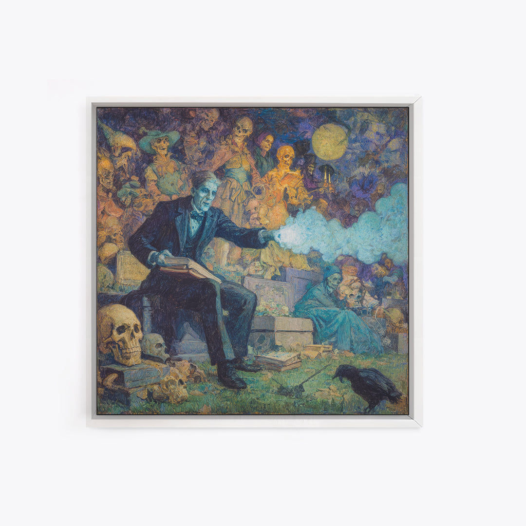 The Graveyard Book Club, Grotesque Carnival Art, Square Wall Art, Gothic Horror Wall Art, Canvas Print, Halloween Wall Art