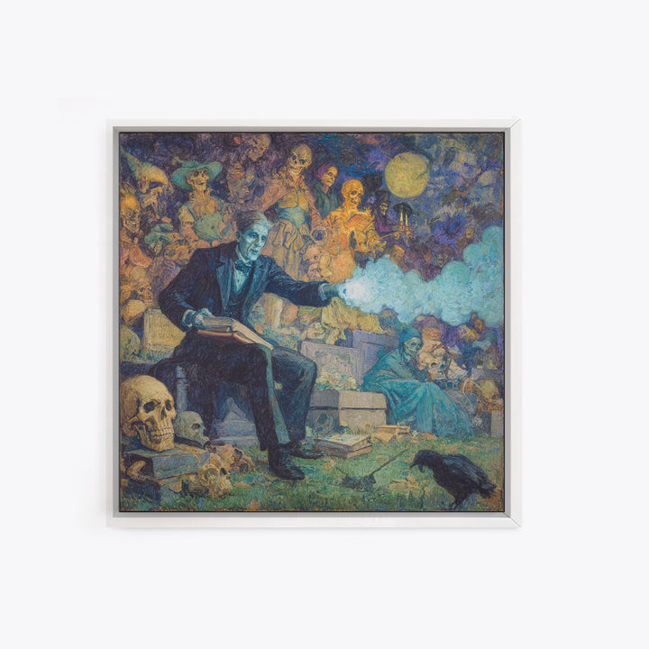The Graveyard Book Club, Grotesque Carnival Art, Square Wall Art, Gothic Horror Wall Art, Canvas Print, Halloween Wall Art