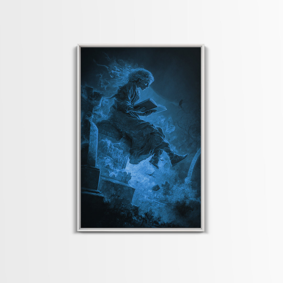 The Graveyard Book Club, Expressionist Gothic Art, Vertical Wall Art, Dark Halloween Decor, Framed Canvas Print, Halloween Wall Art