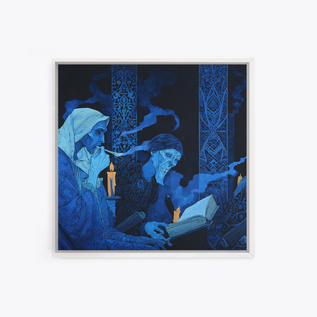 The Graveyard Book Club, Stained Glass Gothic Art, Square Wall Art, Dark Fantasy Wall Art, Canvas Print, Halloween Wall Art