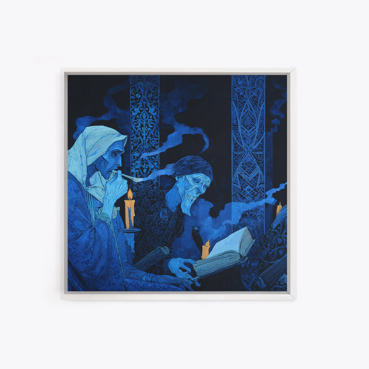 The Graveyard Book Club, Stained Glass Gothic Art, Square Wall Art, Dark Fantasy Wall Art, Canvas Print, Halloween Wall Art